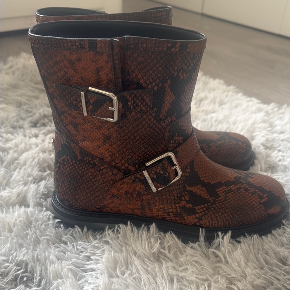 Jimmy Choo Brown Snake Print Ankle Boots with Buckles